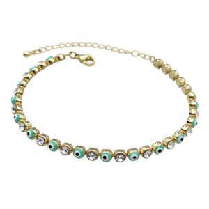 Copper Green Enamel Evil Eye Bracelet Pave Zircon Gold Plated, approx 4.5mm, 16-21cm length [FN30782]