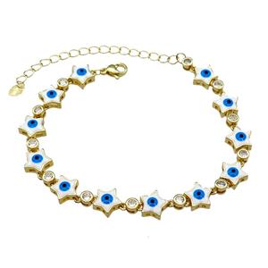 Copper Star White Enamel Evil Eye Bracelet Pave Zircon Gold Plated, approx 9.5mm, 18-25cm length [FN30801]