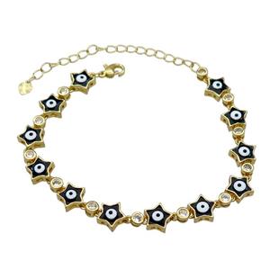 Copper Star Black Enamel Evil Eye Bracelet Pave Zircon Gold Plated, approx 9.5mm, 18-25cm length [FN30802]