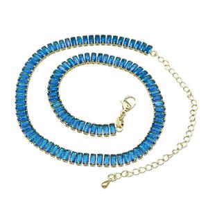 Copper Necklace Pave Blue Zircon Gold Plated, approx 6mm, 31-41cm length [FN30826]