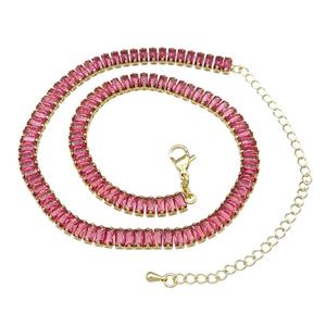 Copper Necklace Pave Red Zircon Gold Plated, approx 6mm, 31-41cm length [FN30828]