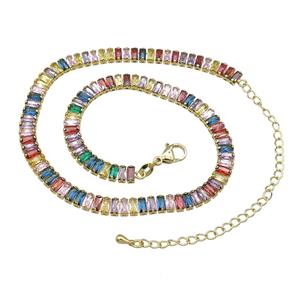 Copper Necklace Pave Multicolor Zircon Gold Plated, approx 6mm, 31-41cm length [FN30830]