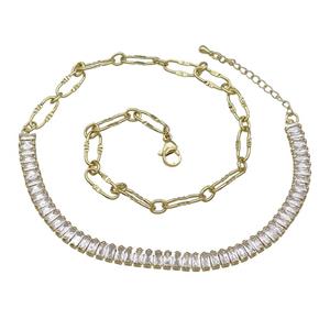 Copper Necklace Pave Zircon Gold Plated, approx 6mm, 6.5-15mm, 42-47cm length [FN30833]