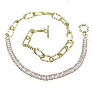 Copper Necklace Pave Zircon Gold Plated, approx 6mm, 8-17mm, 43cm length [FN30834]