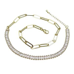 Copper Necklace Pave Zircon Gold Plated, approx 6mm, 5-15.5mm, 41-45cm length [FN30835]