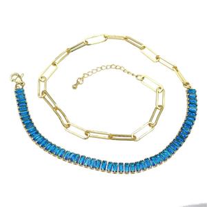 Copper Necklace Pave Blue Zircon Gold Plated, approx 6mm, 5-15.5mm, 41-45cm length [FN30836]