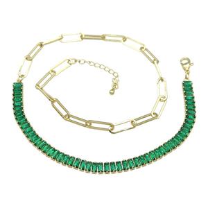 Copper Necklace Pave Green Zircon Gold Plated, approx 6mm, 5-15.5mm, 41-45cm length [FN30839]