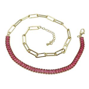 Copper Necklace Pave Red Zircon Gold Plated, approx 6mm, 5-15.5mm, 41-45cm length [FN30840]