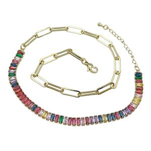 Copper Necklace Pave Multicolor Zircon Gold Plated, approx 6mm, 5-15.5mm, 41-45cm length [FN30841]