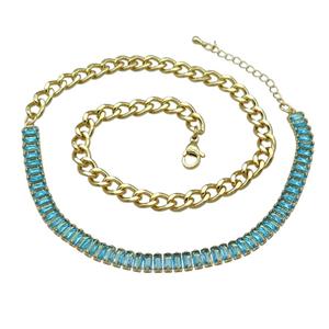 Copper Necklace Pave Aqua Zircon Gold Plated, approx 6mm, 6.5-8.5mm, 41-45cm length [FN30843]