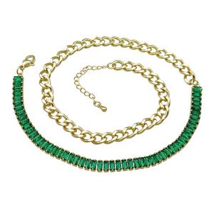 Copper Necklace Pave Green Zircon Gold Plated, approx 6mm, 6.5-8.5mm, 41-45cm length [FN30844]