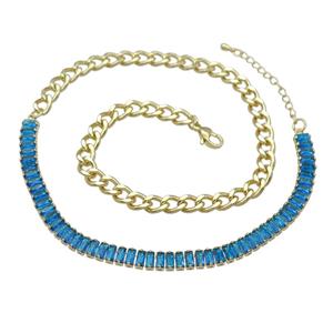 Copper Necklace Pave Blue Zircon Gold Plated, approx 6mm, 6.5-8.5mm, 41-45cm length [FN30847]