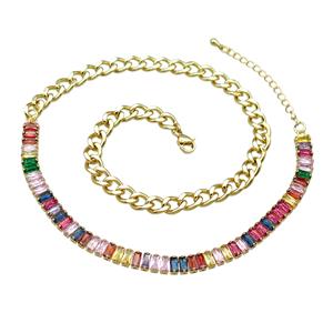 Copper Necklace Pave Multicolor Zircon Gold Plated, approx 6mm, 6.5-8.5mm, 41-45cm length [FN30848]