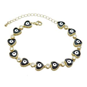 Copper Heart Bracelet Evil Eye Black Enamel Gold Plated, approx 9.5mm, 18-25cm length [FN30850]