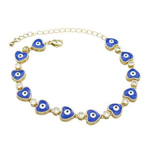 Copper Heart Bracelet Evil Eye Blue Enamel Gold Plated, approx 9.5mm, 18-25cm length [FN30852]