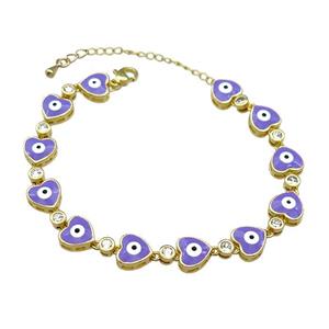 Copper Heart Bracelet Evil Eye Lavender Enamel Gold Plated, approx 9.5mm, 18-25cm length [FN30853]