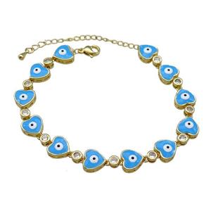 Copper Heart Bracelet Evil Eye Blue Enamel Gold Plated, approx 9.5mm, 18-25cm length [FN30855]