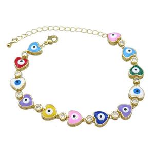 Copper Heart Bracelet Evil Eye MixColor Enamel Gold Plated, approx 9.5mm, 18-25cm length [FN30856]