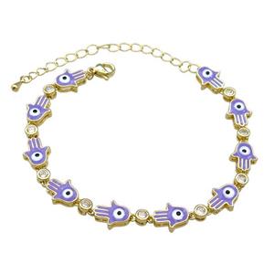 Copper Hamsahand Bracelet Evil Eye Lavender Enamel Gold Plated, approx 9-11mm, 17-24cm length [FN30861]