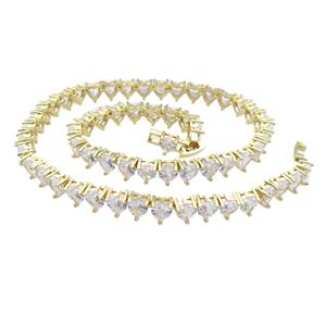 Copper Necklace Pave Zircon Teardrop Gold Plated, approx 7.5mm, 36cm length [FN30865]