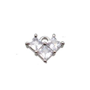 Copper Heart Pendant Pave Zircon Platinum Plated, approx 8-10mm [FN30868]
