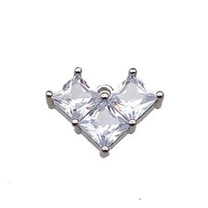 Copper Heart Pendant Pave Zircon Platinum Plated, approx 12-16mm [FN30871]