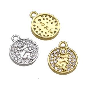 Copper Circle Pendant Pave Zircon Mixed, approx 10mm dia [FN30876]