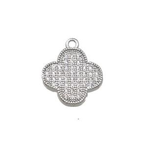 Copper Clover Pendant Pave Zircon Platinum Plated, approx 13mm [FN30877]