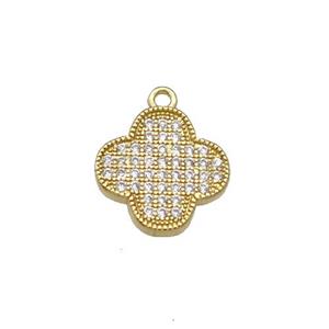 Copper Clover Pendant Pave Zircon Gold Plated, approx 13mm [FN30878]