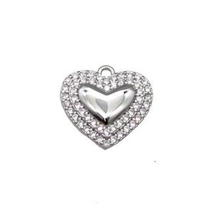 Copper Heart Pendant Pave Zircon Platinum Plated, approx 15mm [FN30886]