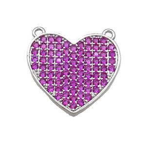 Copper Heart Pendant Pave Hotpink Zircon With 2loops Platinum Plated, approx 19mm [FN30892]