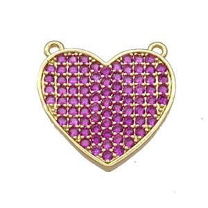 Copper Heart Pendant Pave Hotpink Zircon With 2loops Gold Plated, approx 19mm [FN30893]