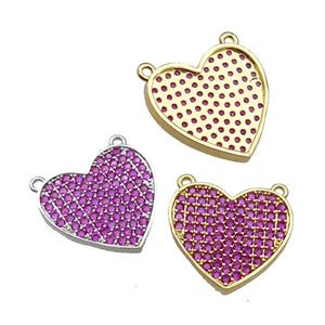 Copper Heart Pendant Pave Hotpink Zircon With 2loops Mix, approx 19mm [FN30894]