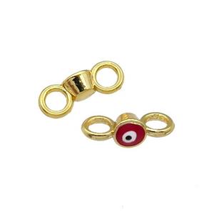 Copper Connector Evil Eye Red Enamel Gold Plated, approx 6mm, 4mm hole [FN30900]