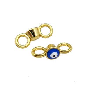 Copper Connector Evil Eye Blue Enamel Gold Plated, approx 6mm, 4mm hole [FN30901]