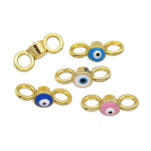 Copper Connector Evil Eye Mix Enamel Gold Plated, approx 6mm, 4mm hole [FN30902]