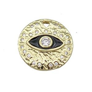 Copper Circle Eye Pendant Black Enamel Gold Plated, approx 18mm dia [FN30904]
