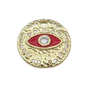 Copper Circle Eye Pendant Red Enamel Gold Plated, approx 18mm dia [FN30905]