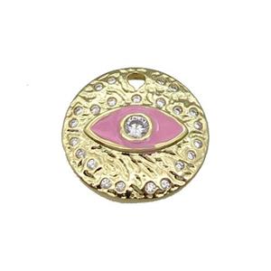 Copper Circle Eye Pendant Pink Enamel Gold Plated, approx 18mm dia [FN30906]