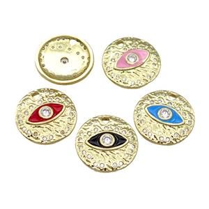 Copper Circle Eye Pendant Mix Enamel Gold Plated, approx 18mm dia [FN30908]