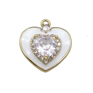 Copper Heart Pendant Pave Zircon White Enamel Gold Plated, approx 17mm [FN30909]