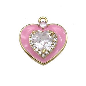 Copper Heart Pendant Pave Zircon Pink Enamel Gold Plated, approx 17mm [FN30910]