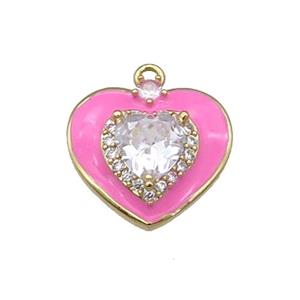 Copper Heart Pendant Pave Zircon Hotpink Enamel Gold Plated, approx 17mm [FN30911]