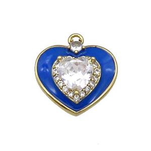 Copper Heart Pendant Pave Zircon RoyalBlue Enamel Gold Plated, approx 17mm [FN30912]