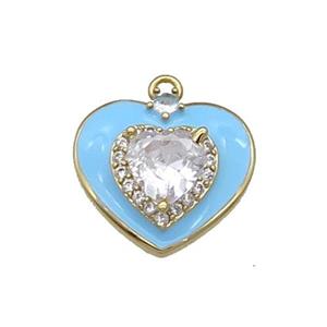 Copper Heart Pendant Pave Zircon Blue Enamel Gold Plated, approx 17mm [FN30913]
