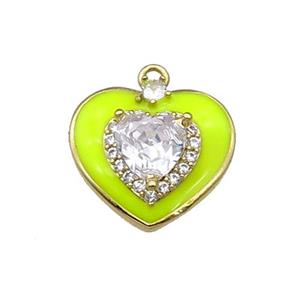 Copper Heart Pendant Pave Zircon Yellow Enamel Gold Plated, approx 17mm [FN30916]