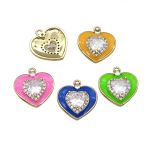 Copper Heart Pendant Pave Zircon Mix Enamel Gold Plated, approx 17mm [FN30917]