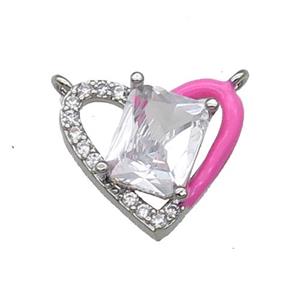 Copper Heart Pendant Pave Zircon DeepPink Enamel Platinum Plated, approx 15-17.5mm [FN30921]