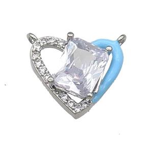 Copper Heart Pendant Pave Zircon Blue Enamel Platinum Plated, approx 15-17.5mm [FN30922]