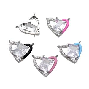 Copper Heart Pendant Pave Zircon Mix Enamel Platinum Plated, approx 15-17.5mm [FN30923]
